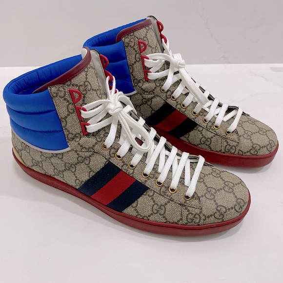 Gucci Beige and Blue High-Top Sneakers - Picture 1 of 9